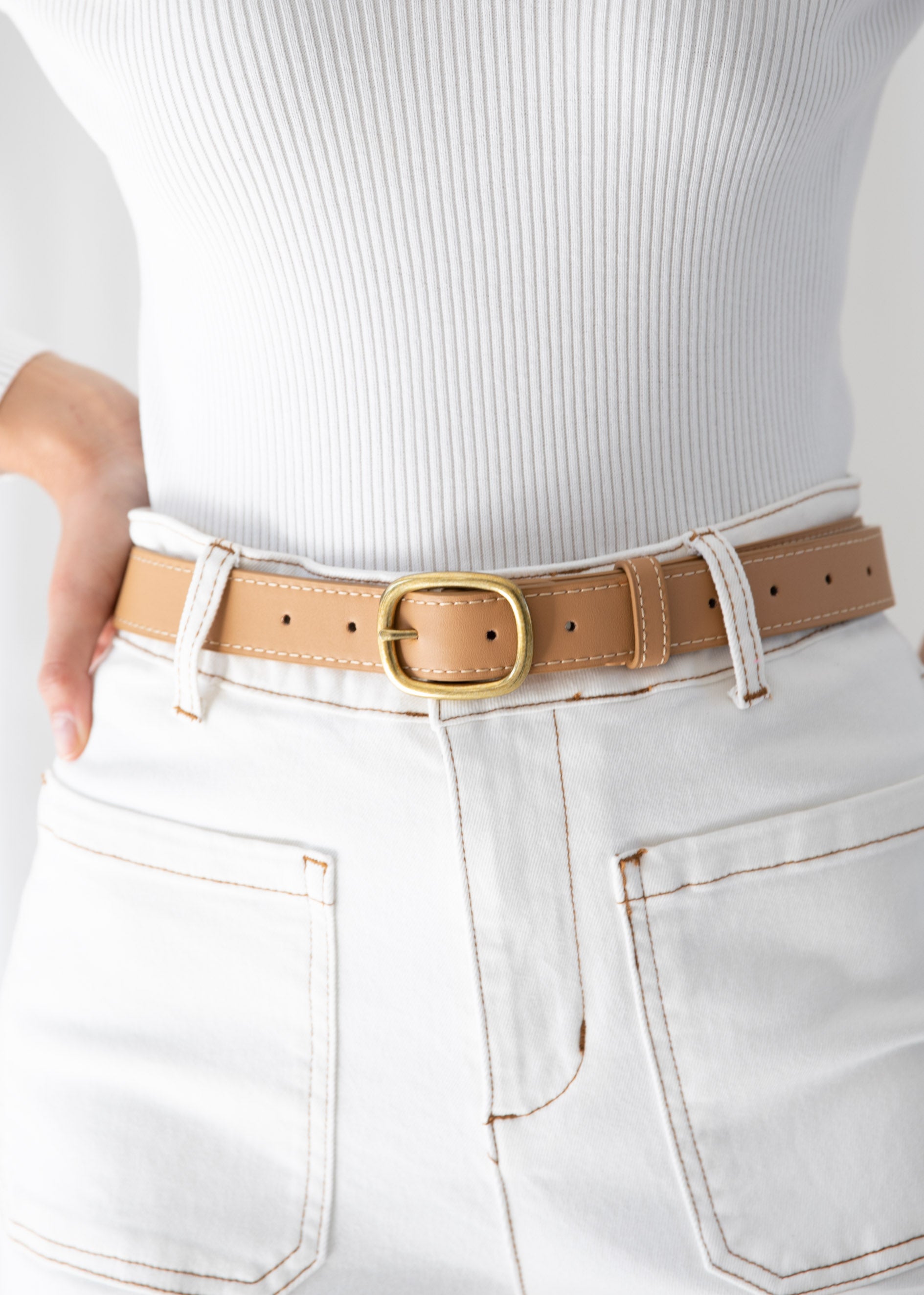 Kodey Leather Look Belt - Beige