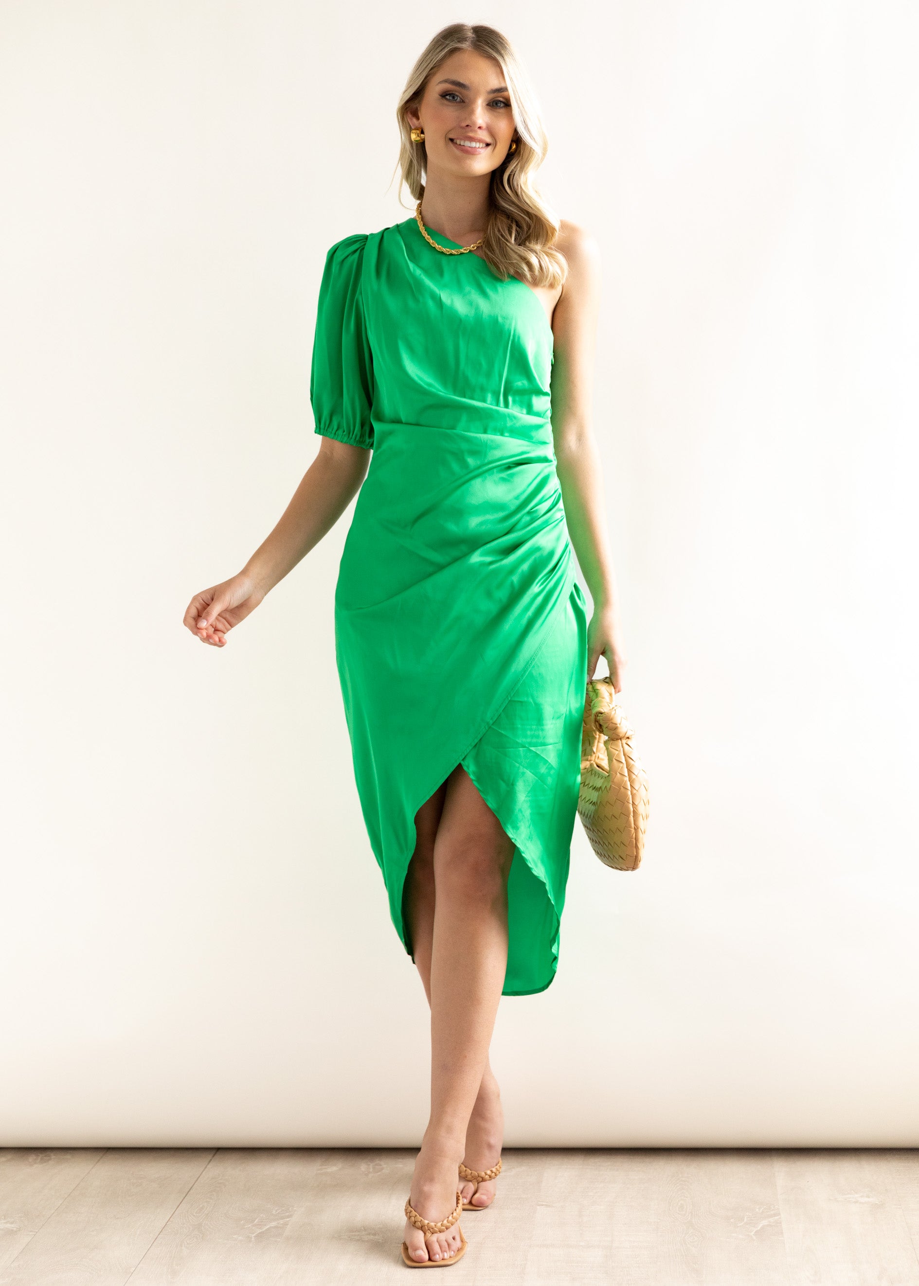 Faria One Shoulder Midi Dress - Green
