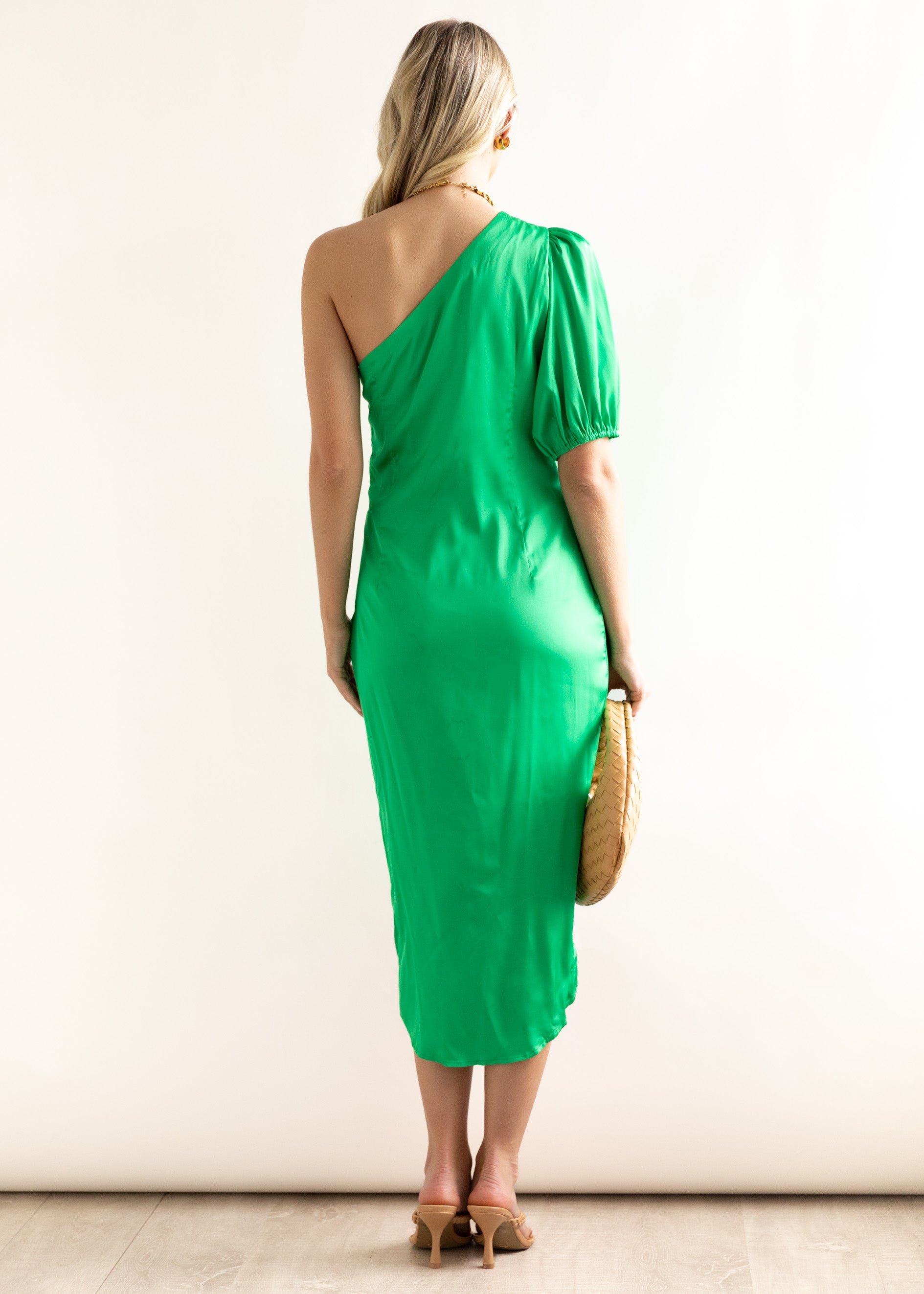 Faria One Shoulder Midi Dress - Green