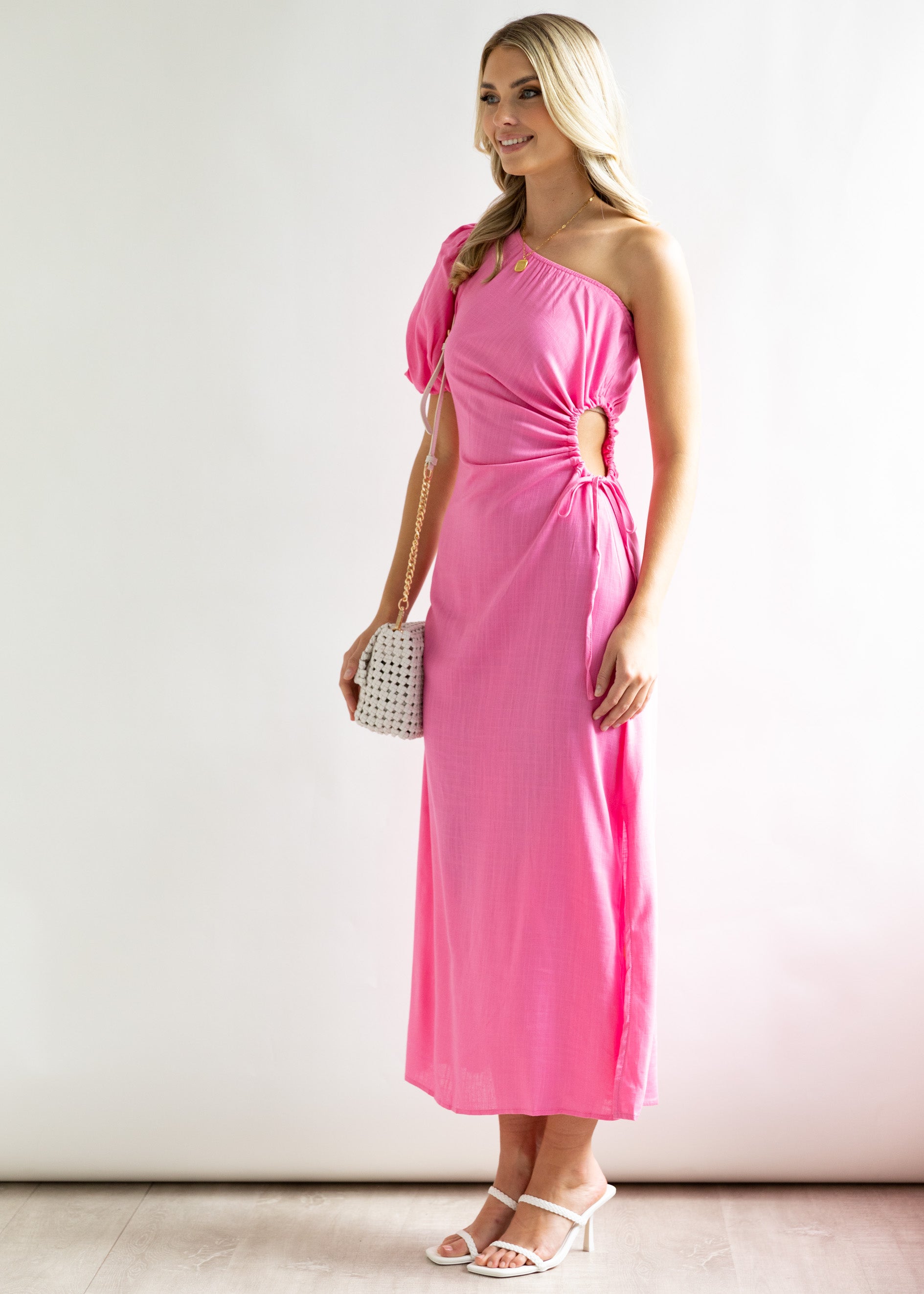 Melrose One Shoulder Midi Dress - Pink