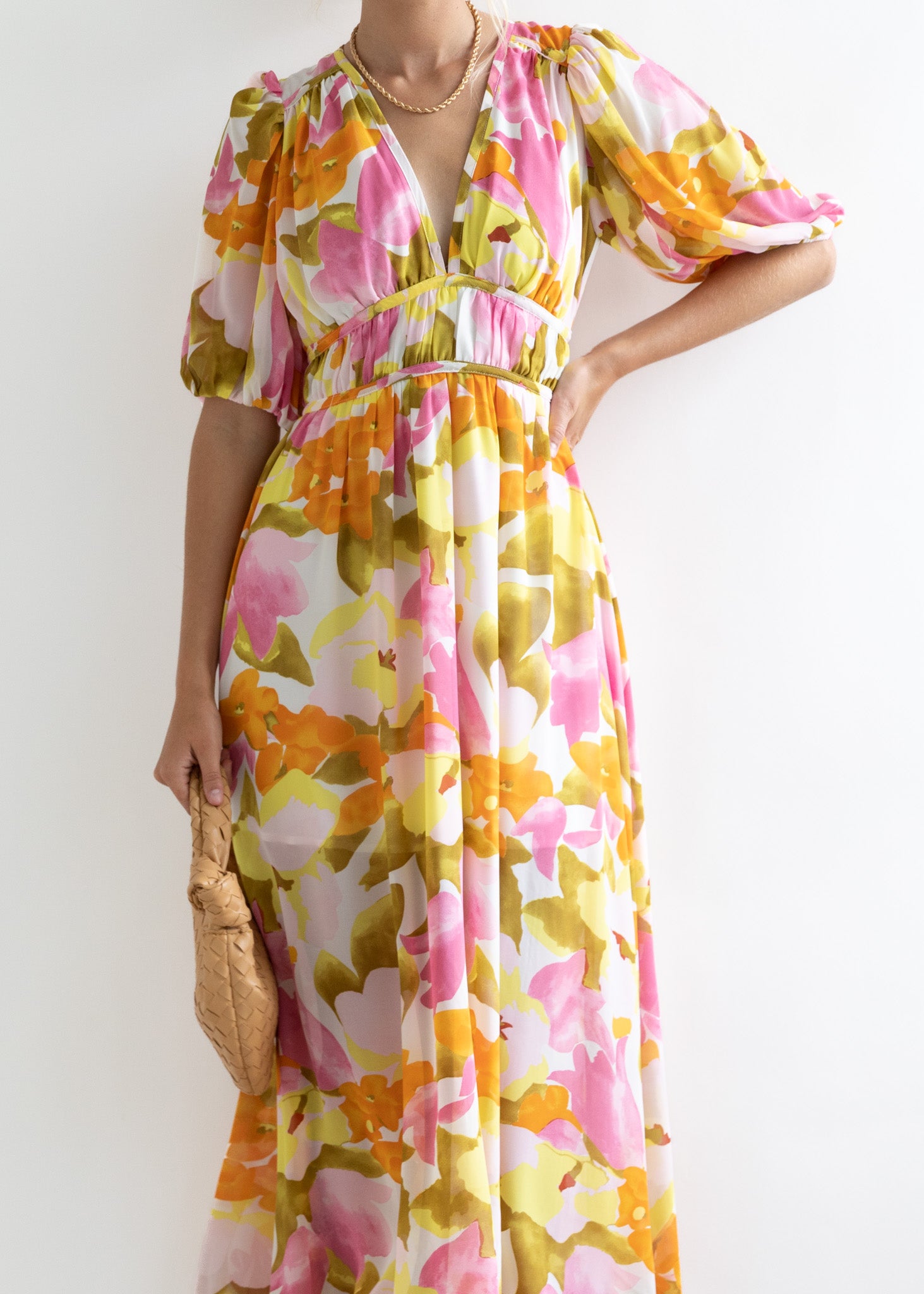 Zanette Midi Dress - Yellow Floral