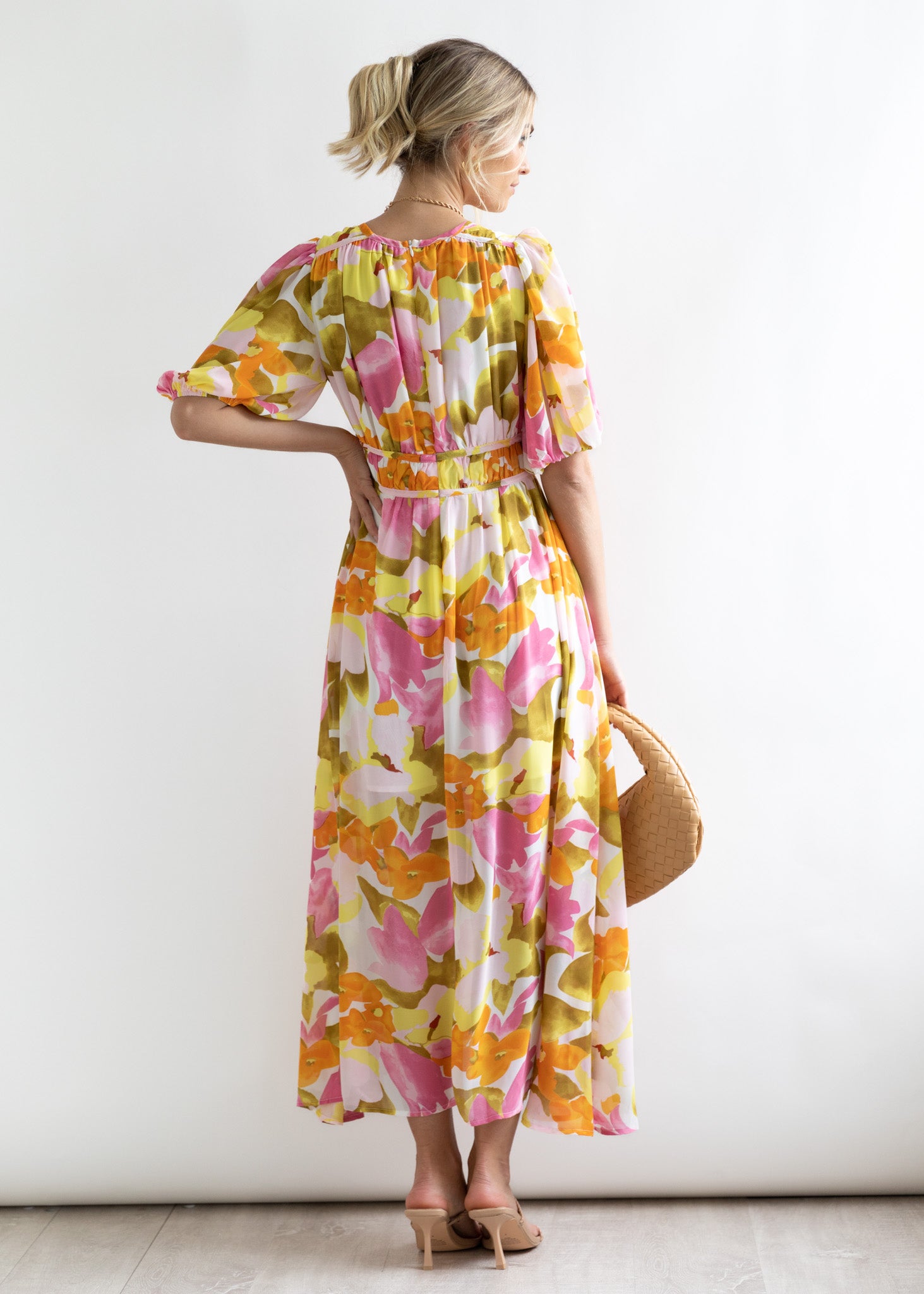 Zanette Midi Dress - Yellow Floral