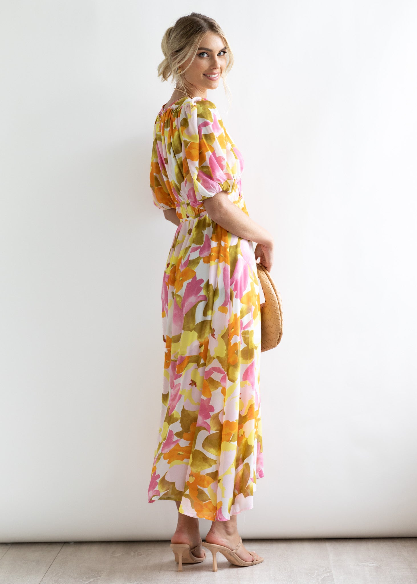 Zanette Midi Dress - Yellow Floral