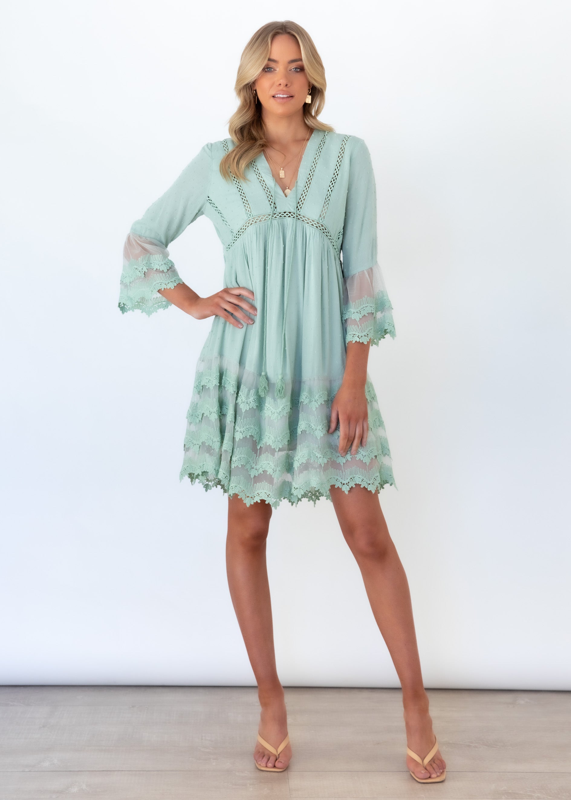 Peony Lace Dress - Sage