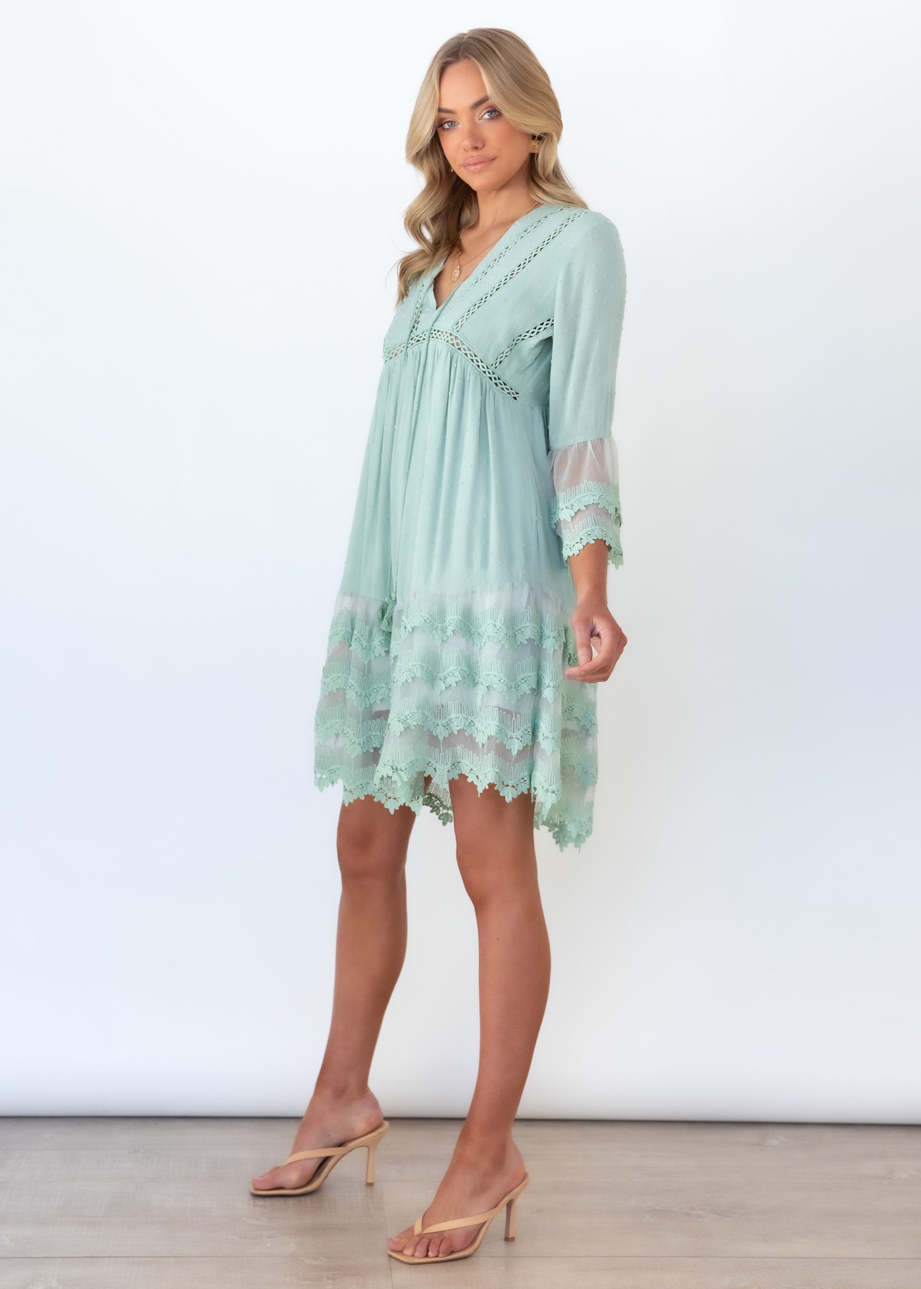 Peony Lace Dress - Sage