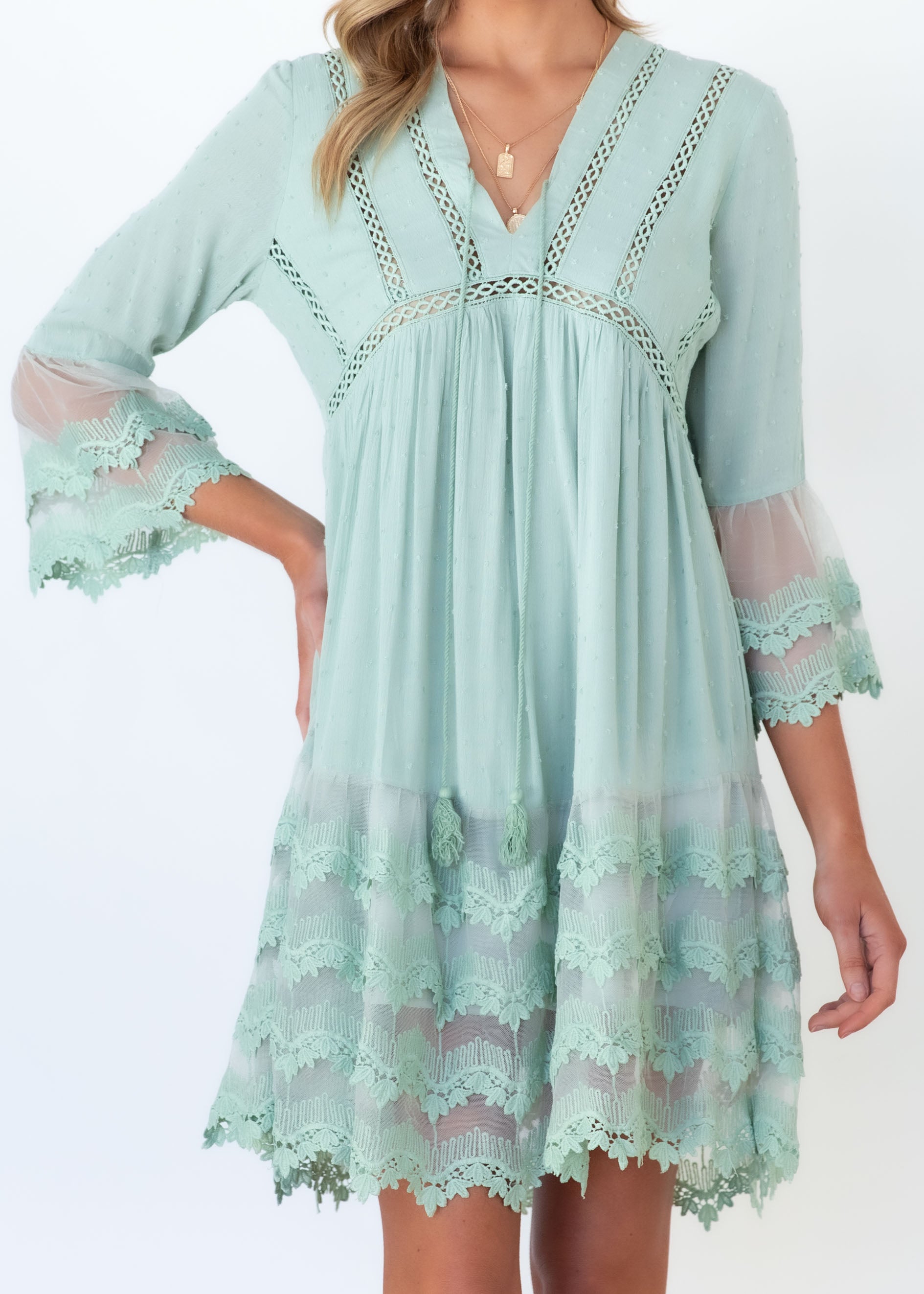 Peony Lace Dress - Sage