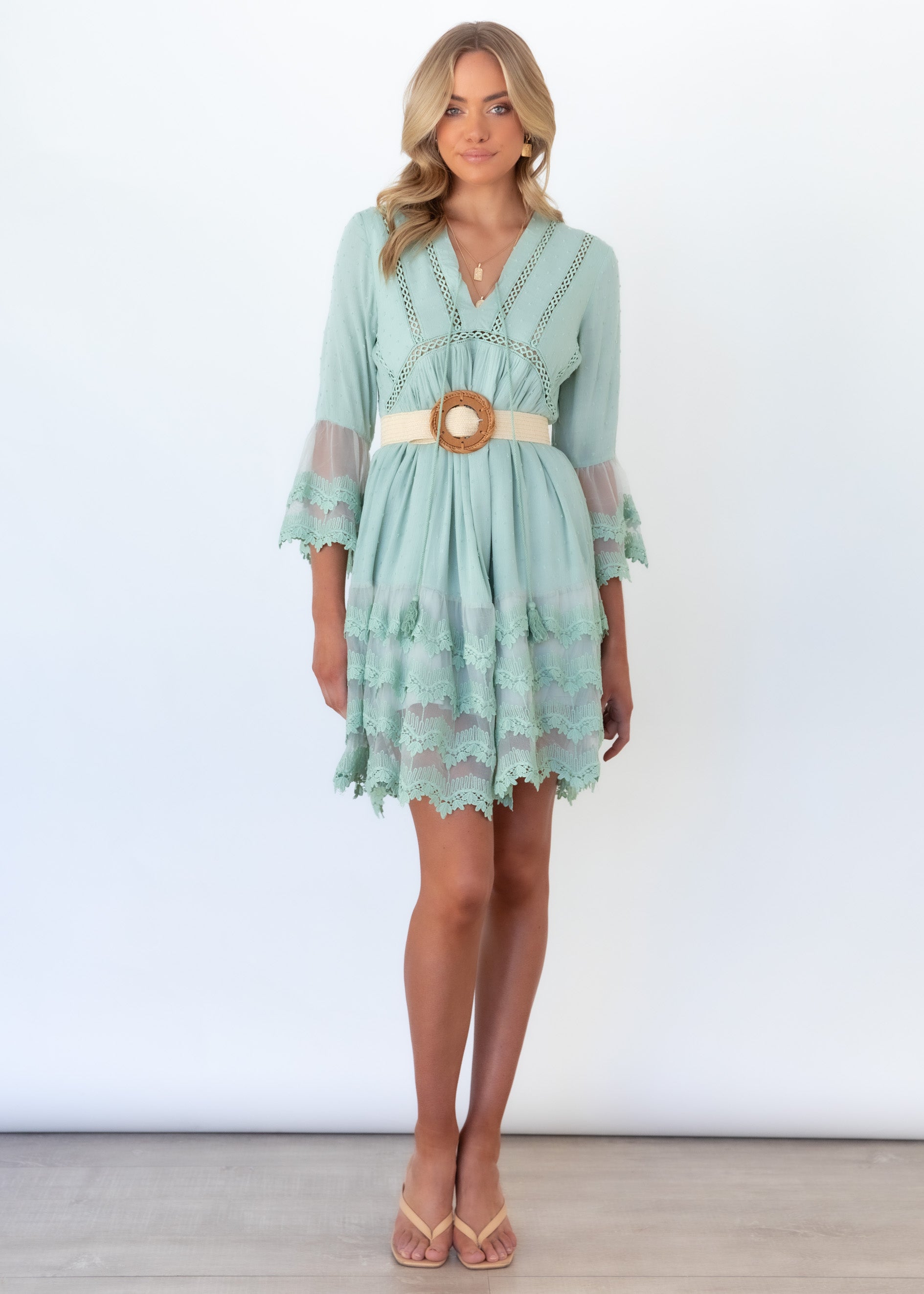 Peony Lace Dress - Sage