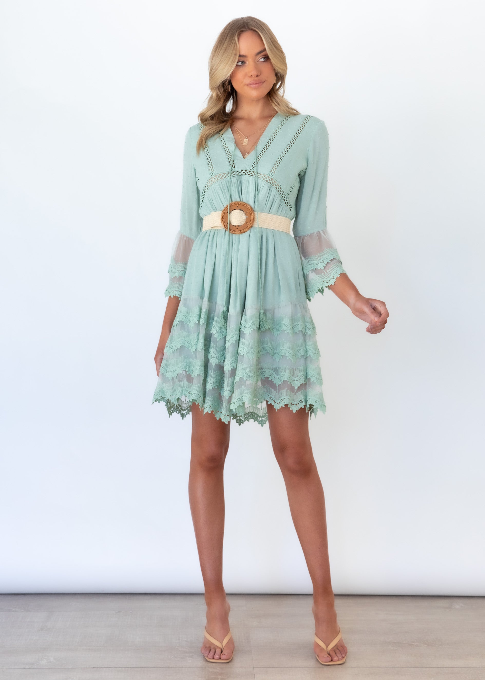 Peony Lace Dress - Sage