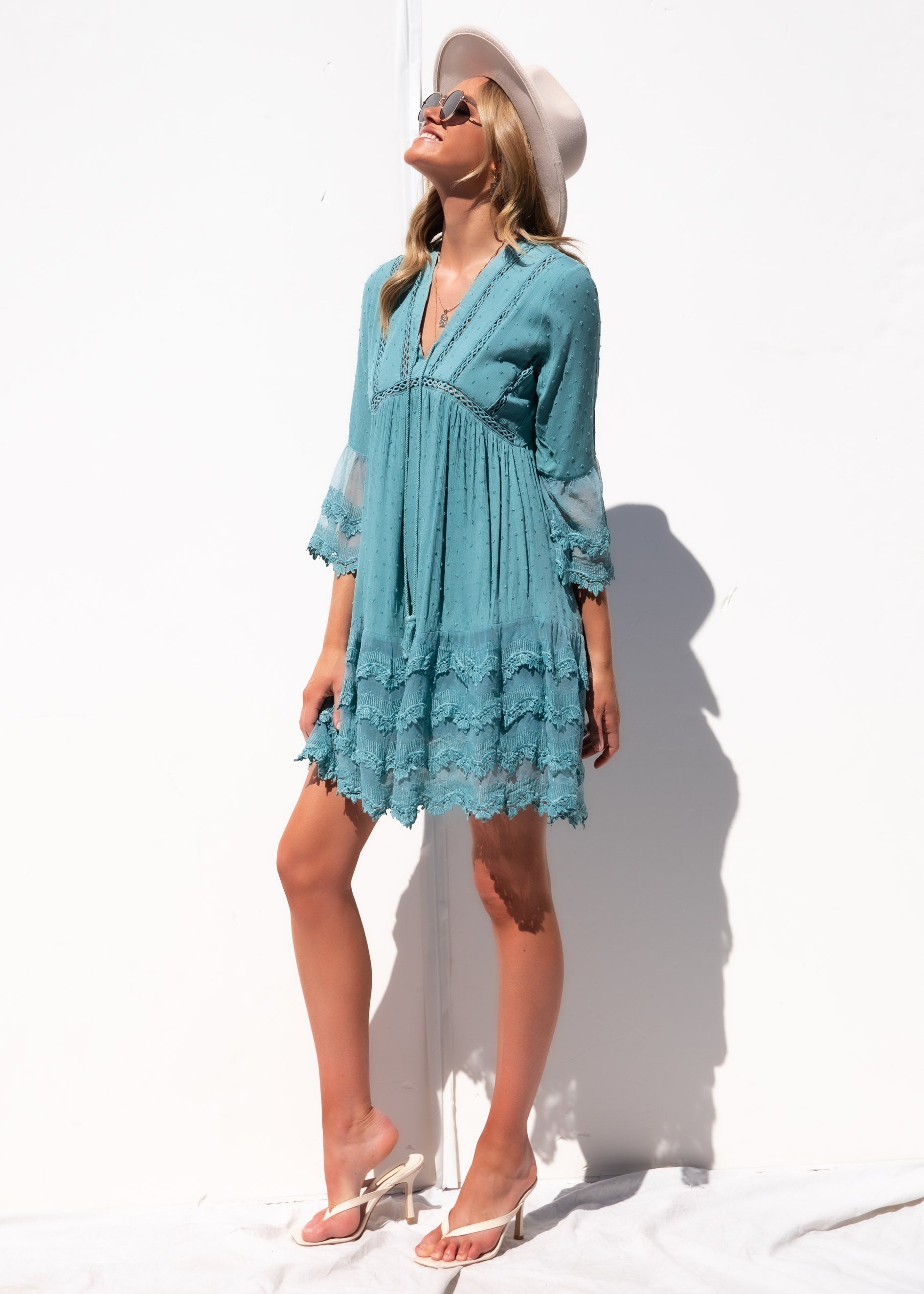 Peony Lace Dress - Teal