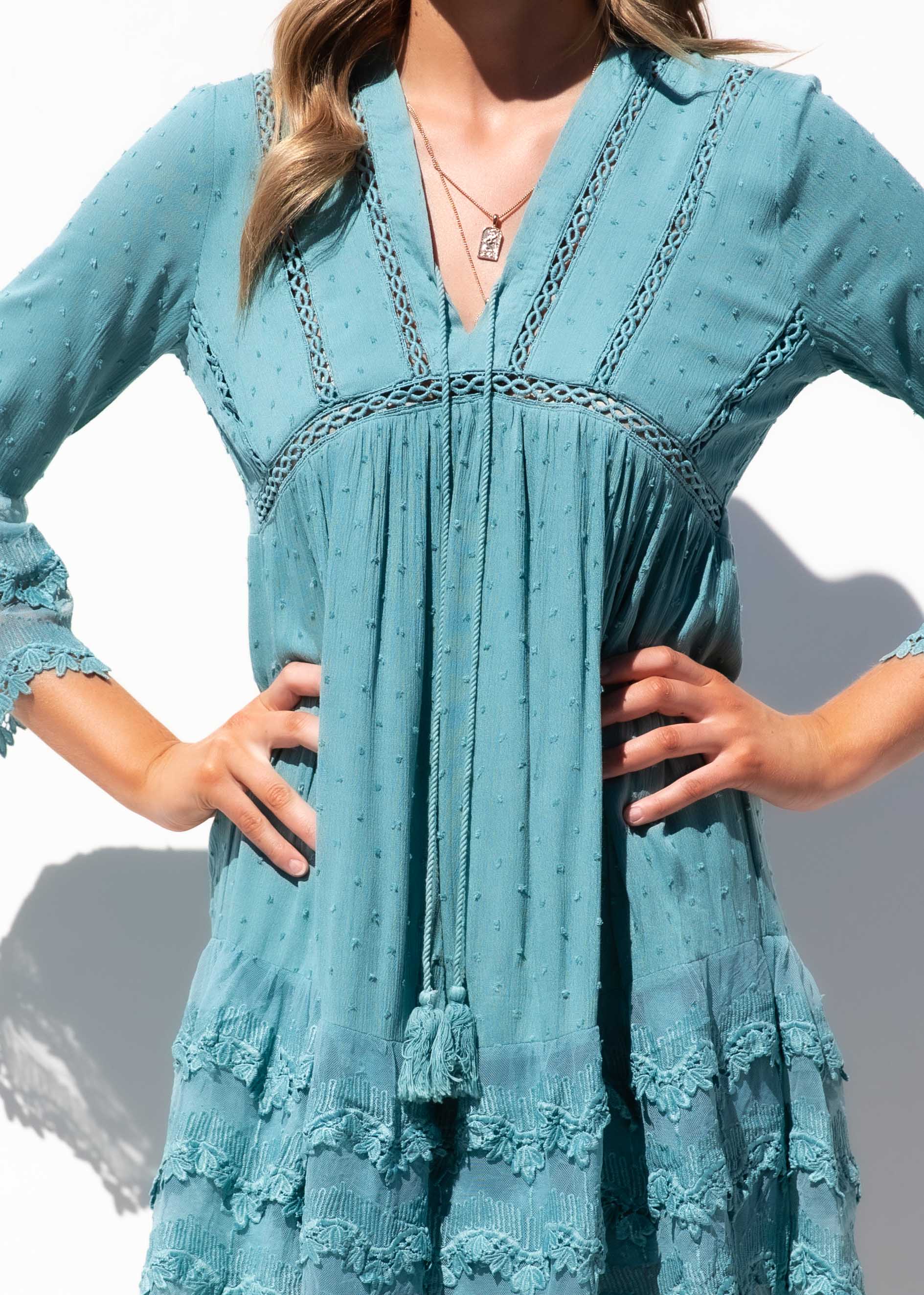 Peony Lace Dress - Teal