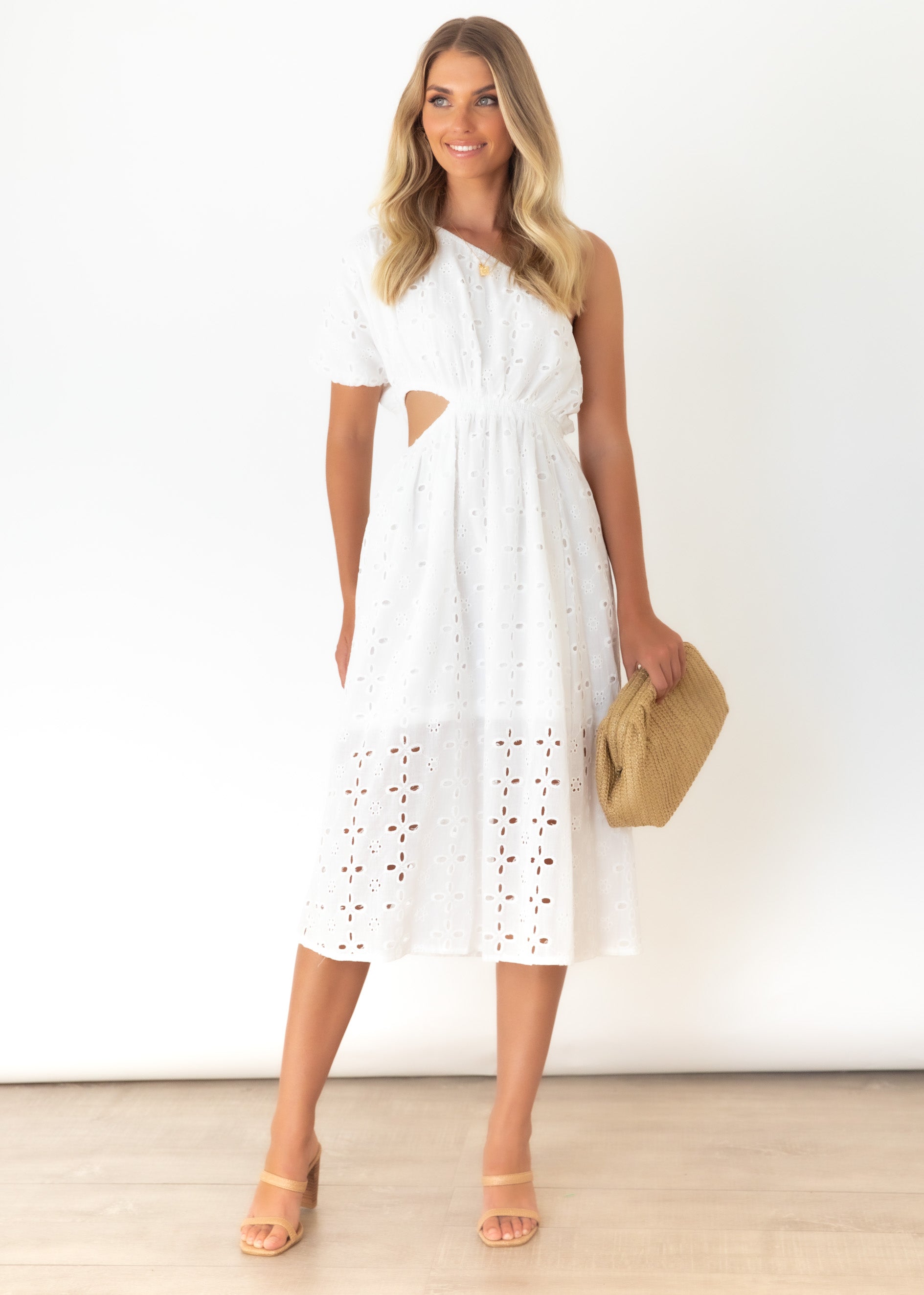 Nahlia Midi Dress - White Anglaise