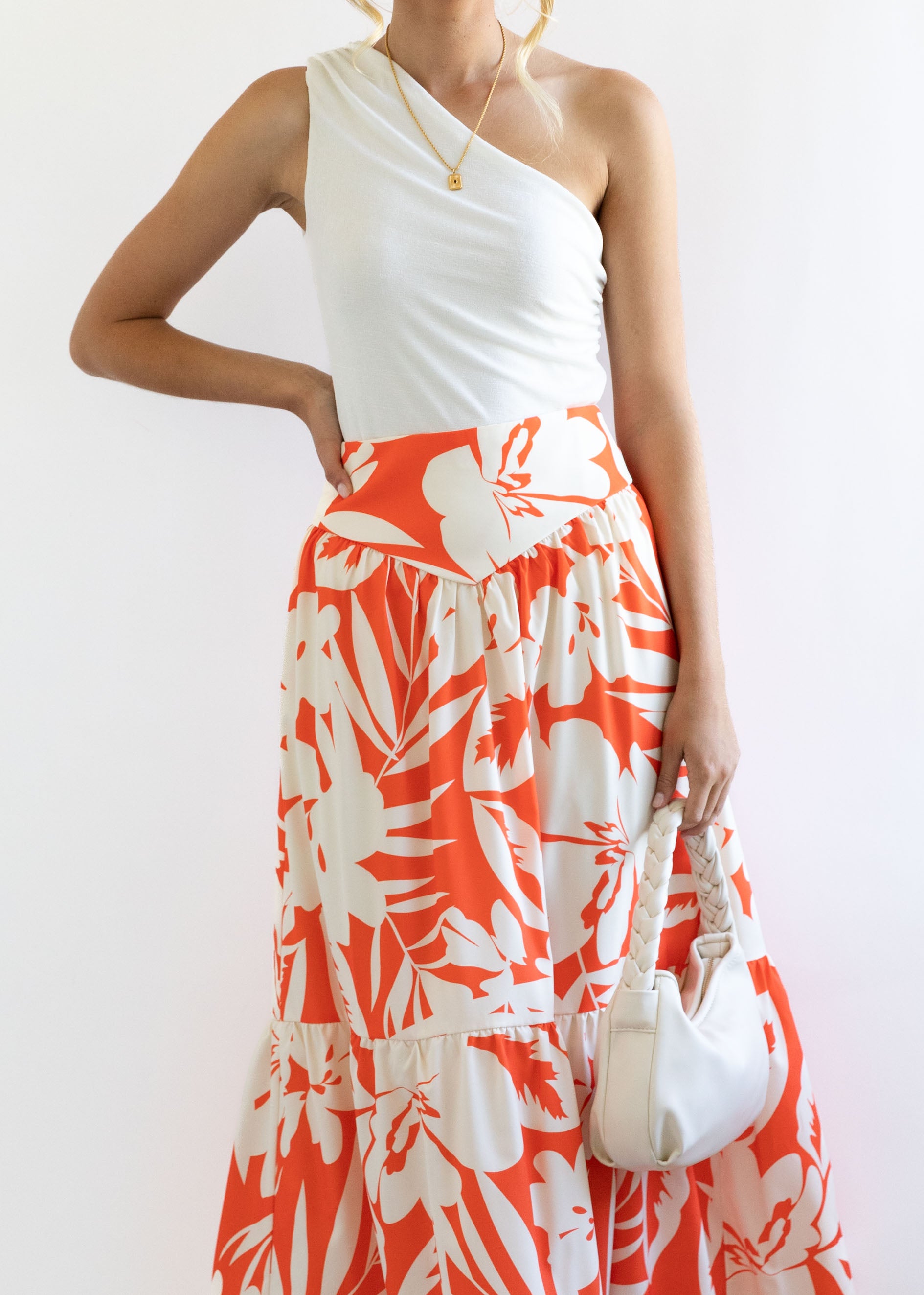 Poscio Midi Skirt - Orange Floral