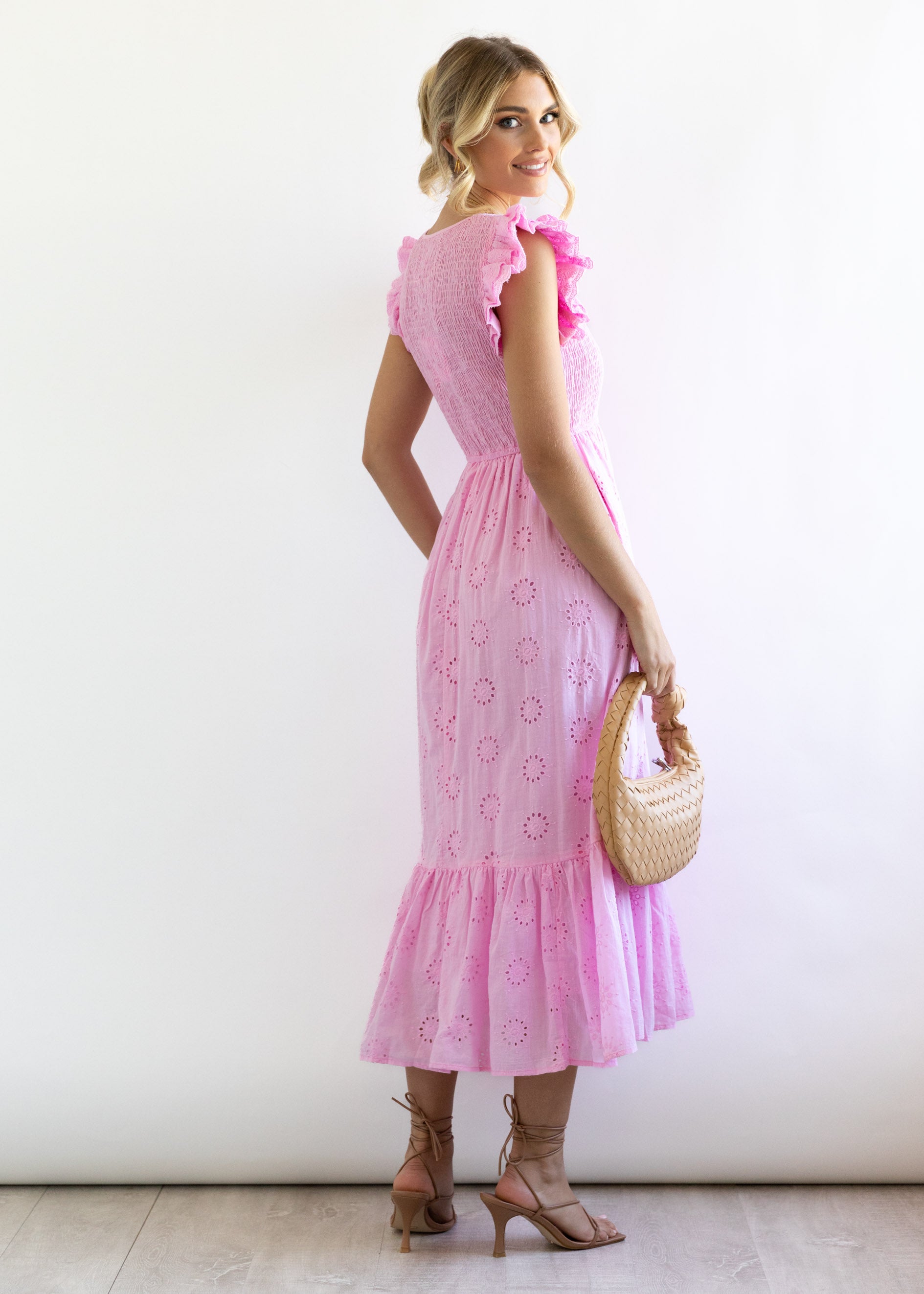 Keisa Midi Dress - Pink Anglaise
