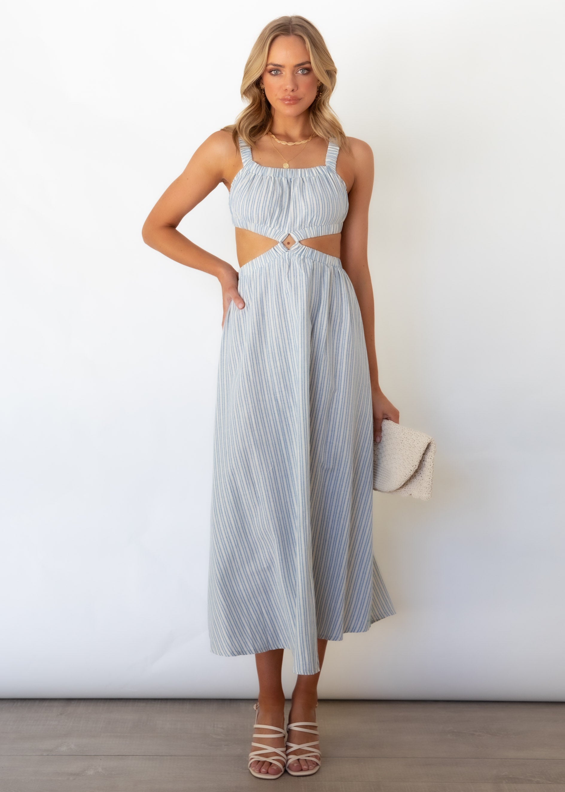 Kyra Cut Out Midi Dress - Blue Stripe