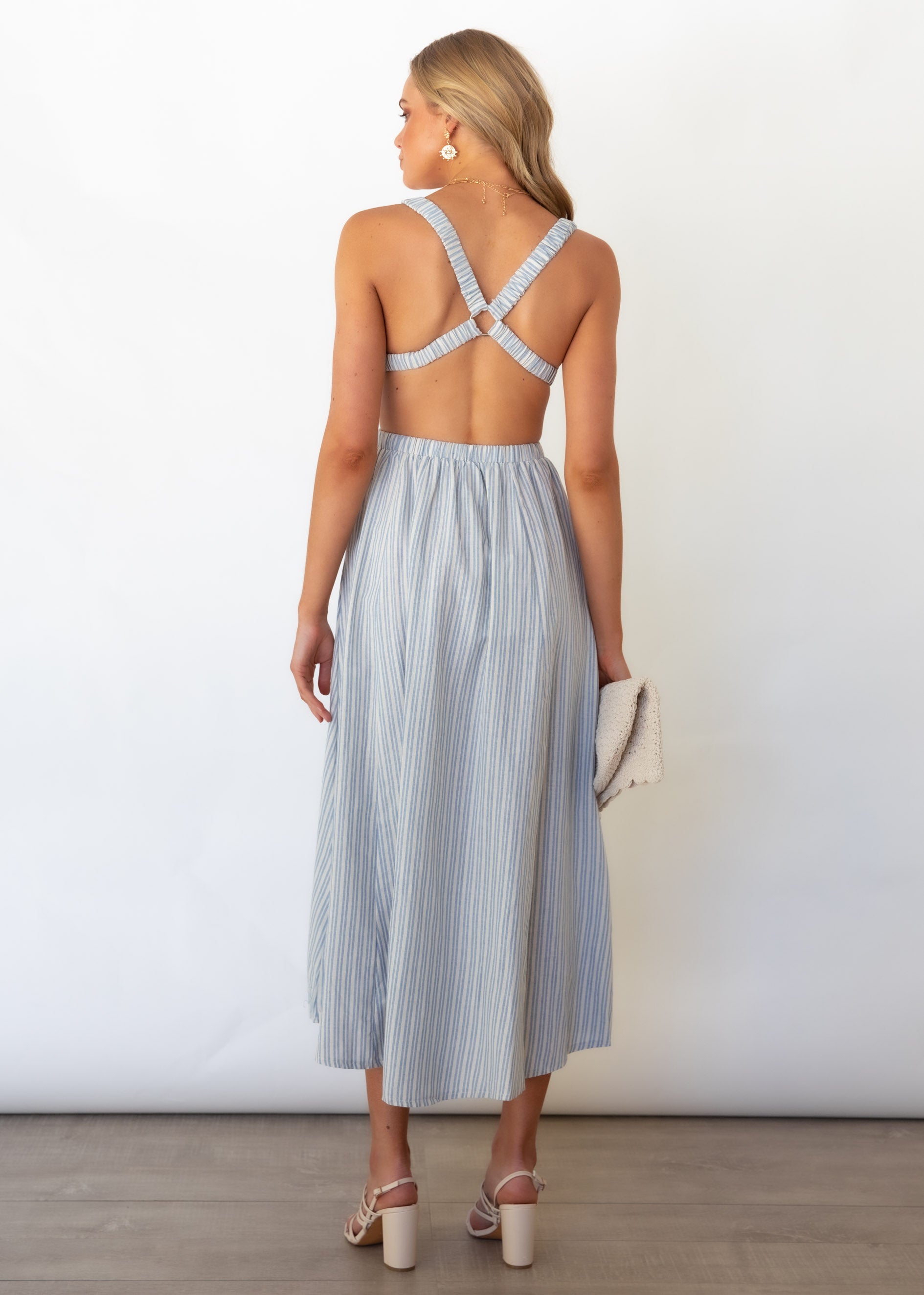 Kyra Cut Out Midi Dress - Blue Stripe
