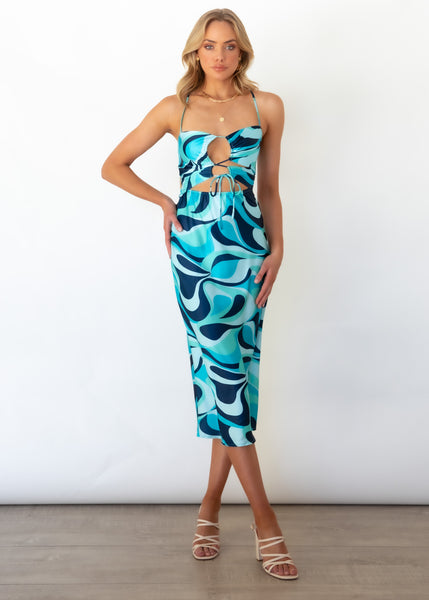 blue dress for baby girl Naxos Blue One Shoulder Cut-Out Midi Dress S