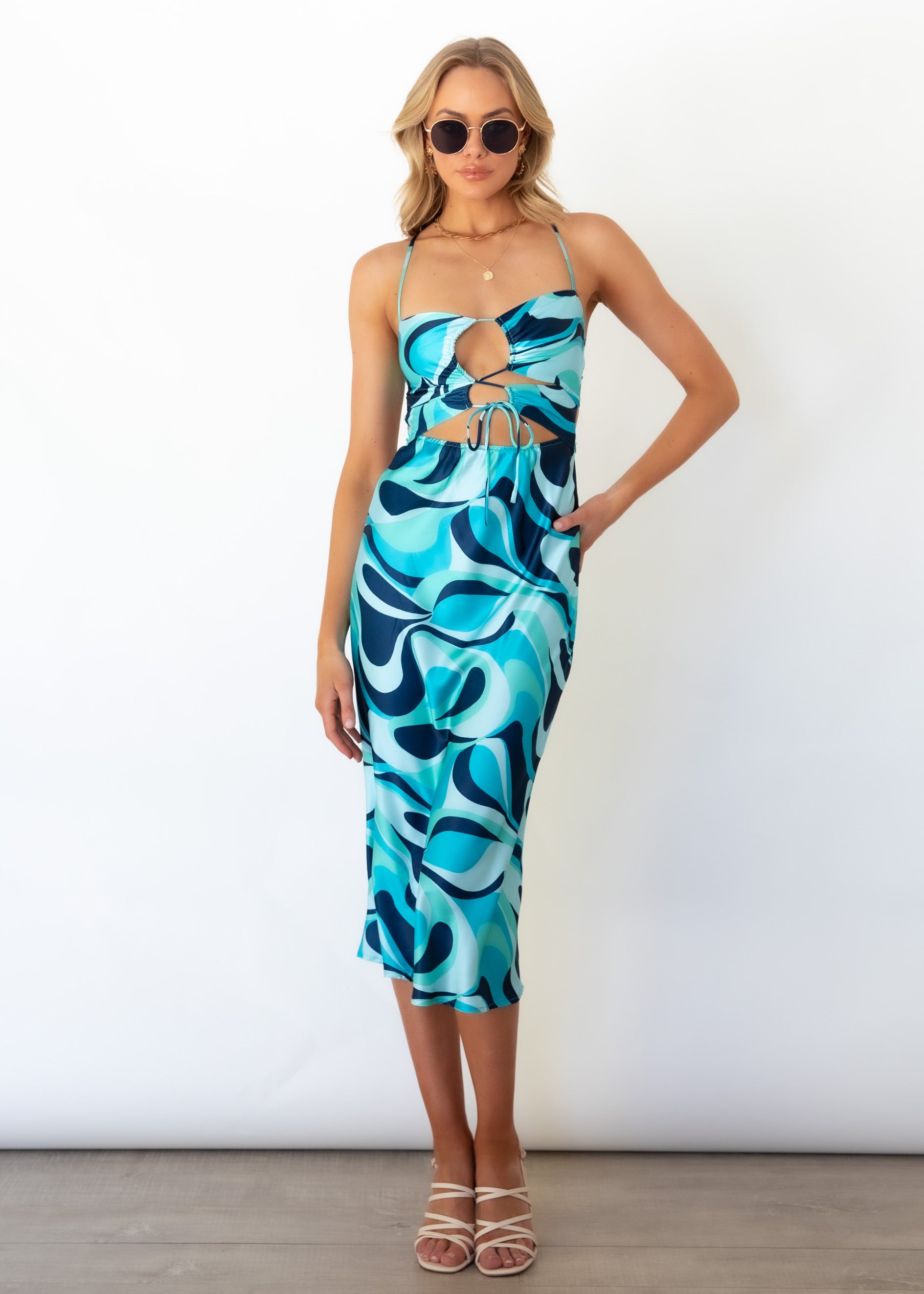 Fade Cut-Out Midi Dress - Blue Print