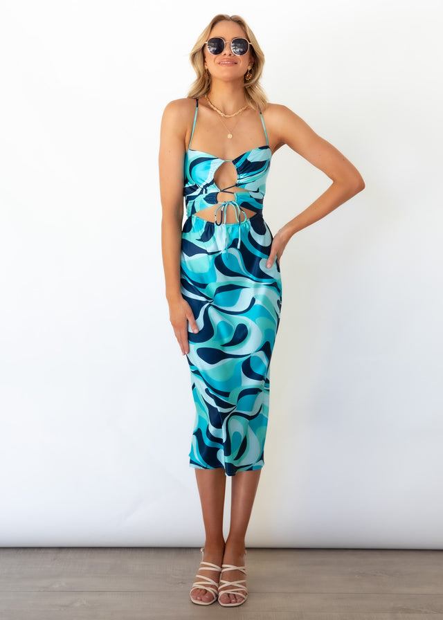 Fade Cut-Out Midi Dress - Blue Print Gingham & Heels Fade Cut-Out Midi Dress - Blue Print Gingham & Heels