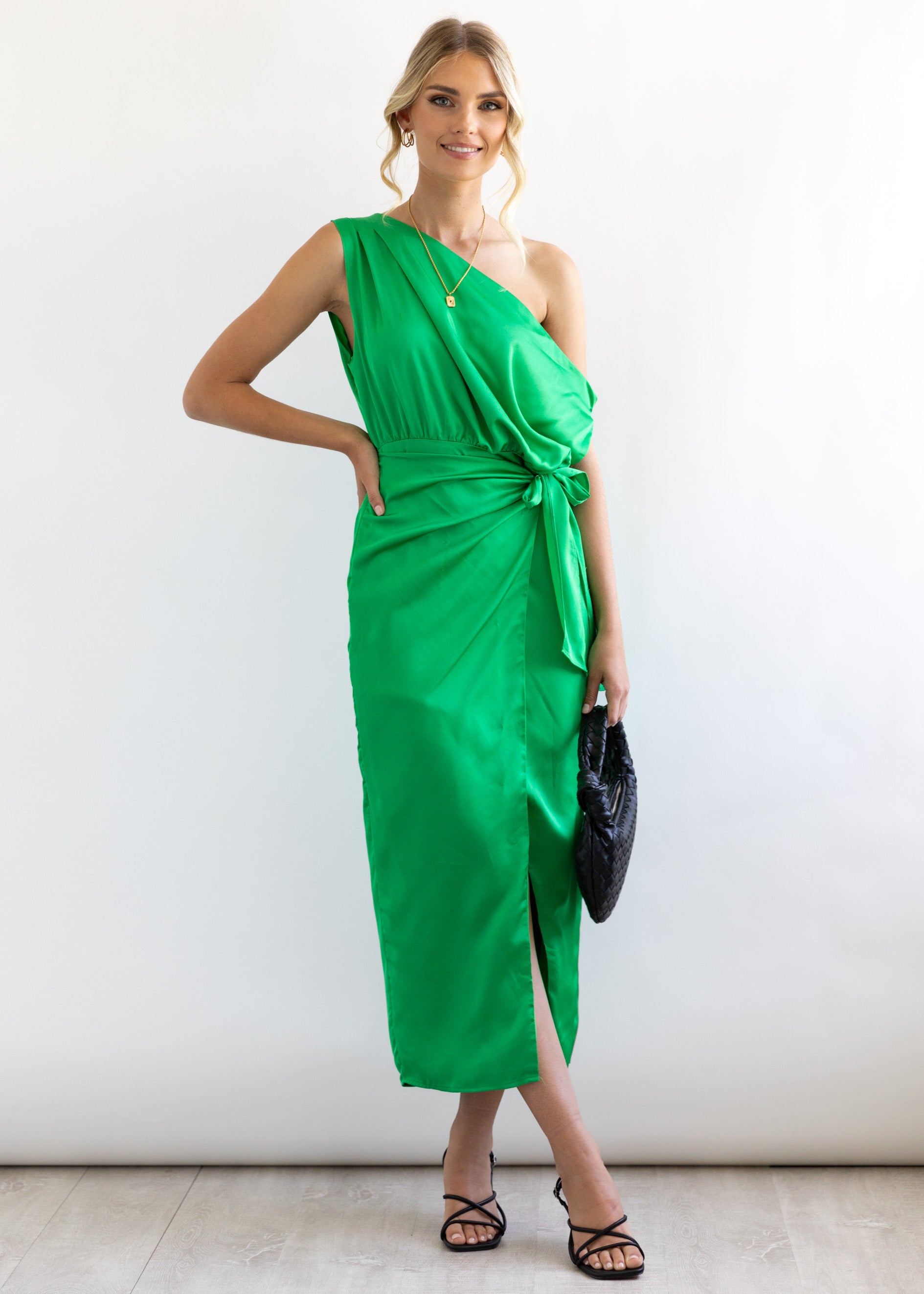 Kalanee One Shoulder Midi Dress - Green