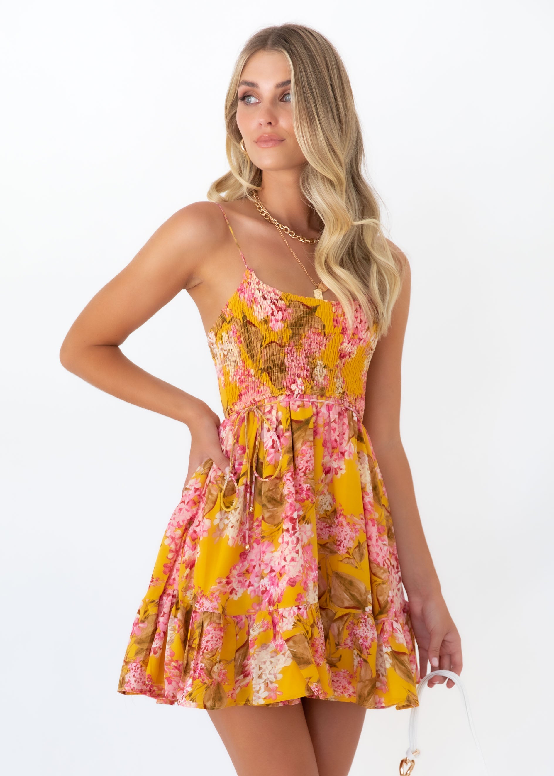 Bayden Mini Dress - Mustard Flowers