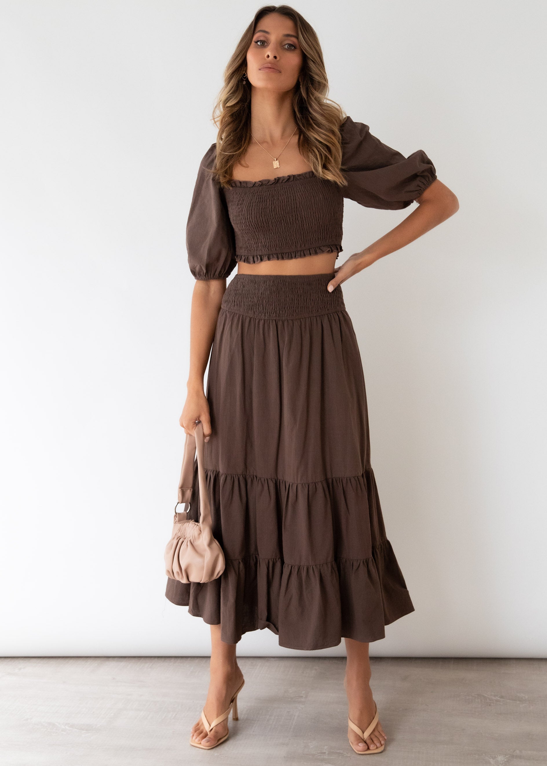 Press Pause Midi Skirt - Chocolate