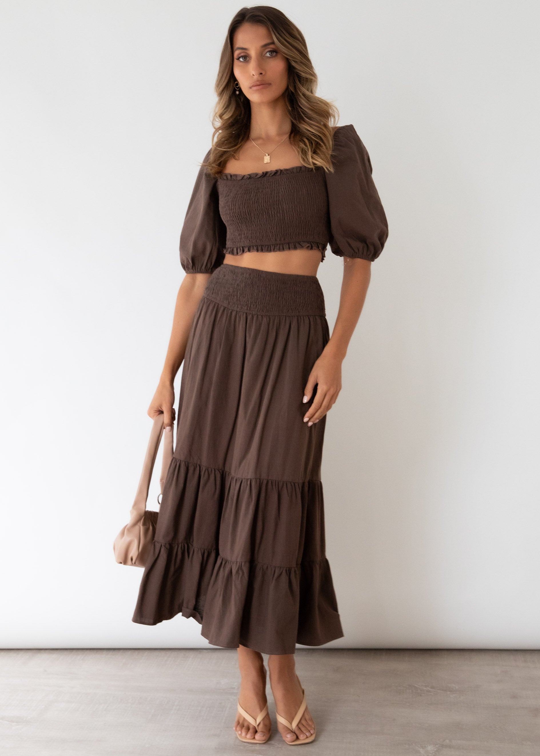 Press Pause Midi Skirt - Chocolate