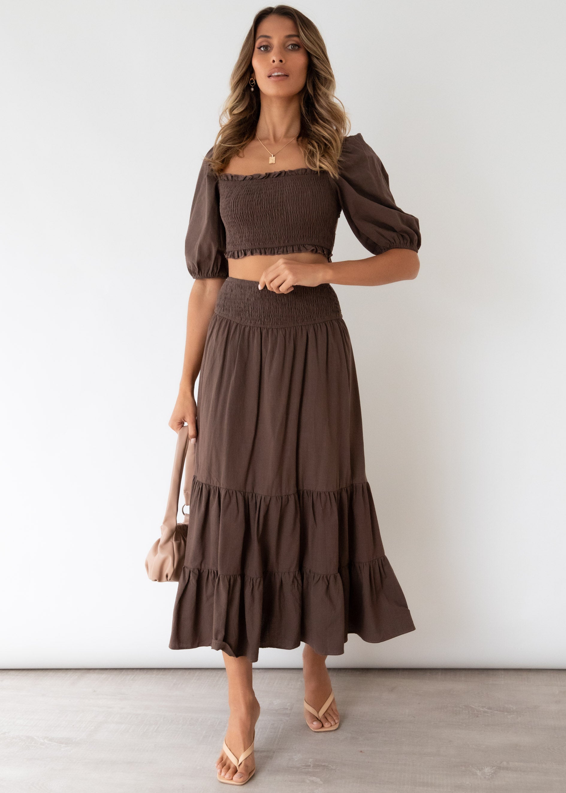 Press Pause Midi Skirt - Chocolate