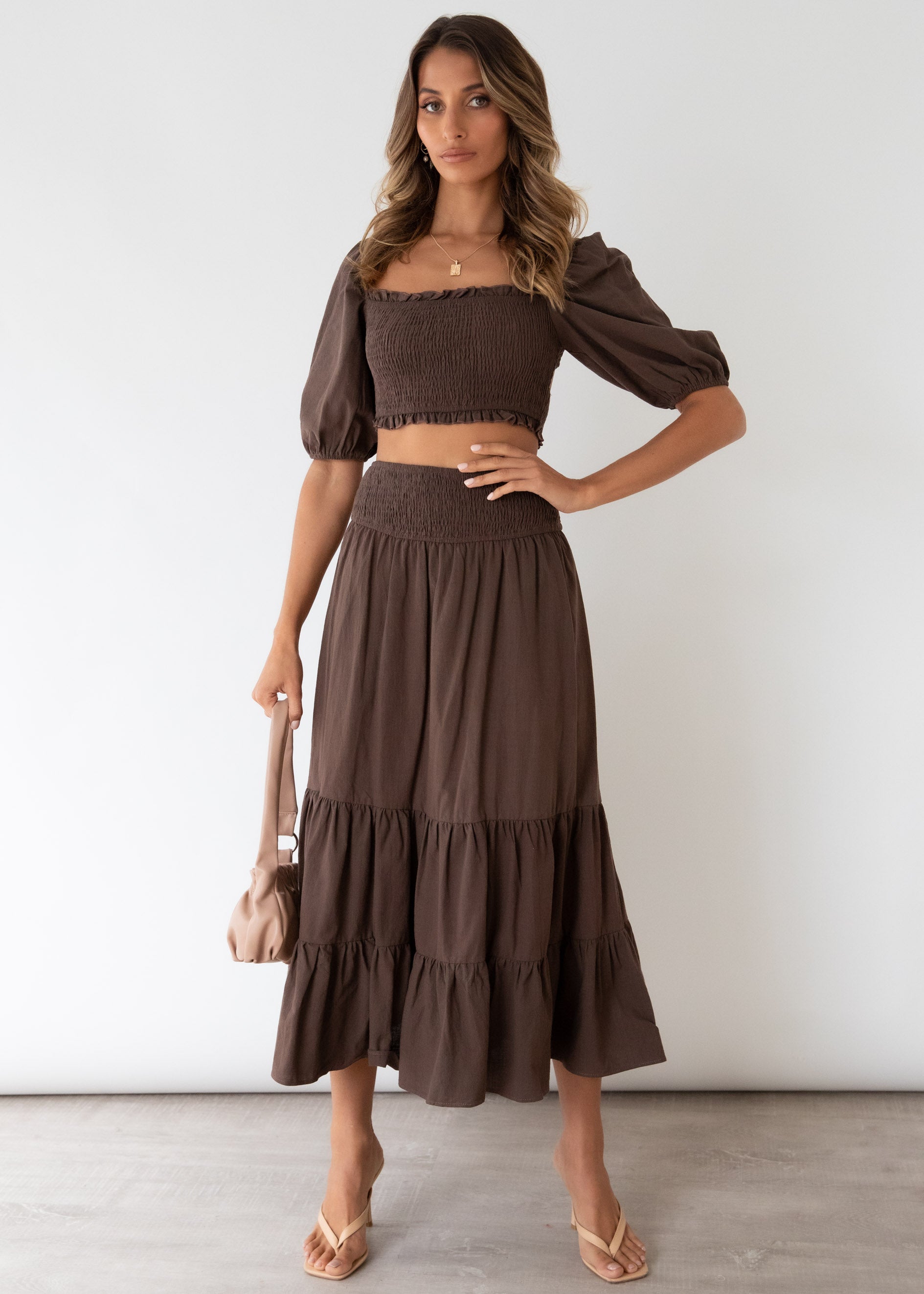 Press Pause Midi Skirt - Chocolate