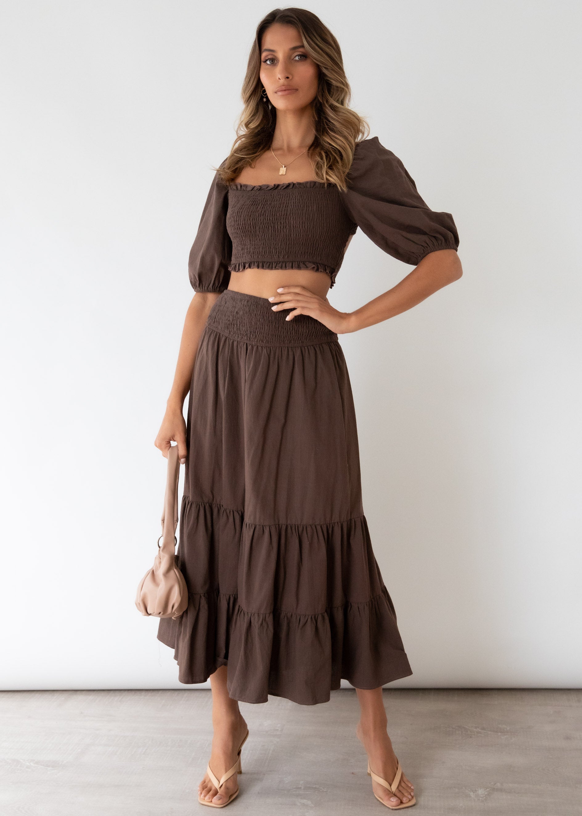 Press Pause Midi Skirt - Chocolate