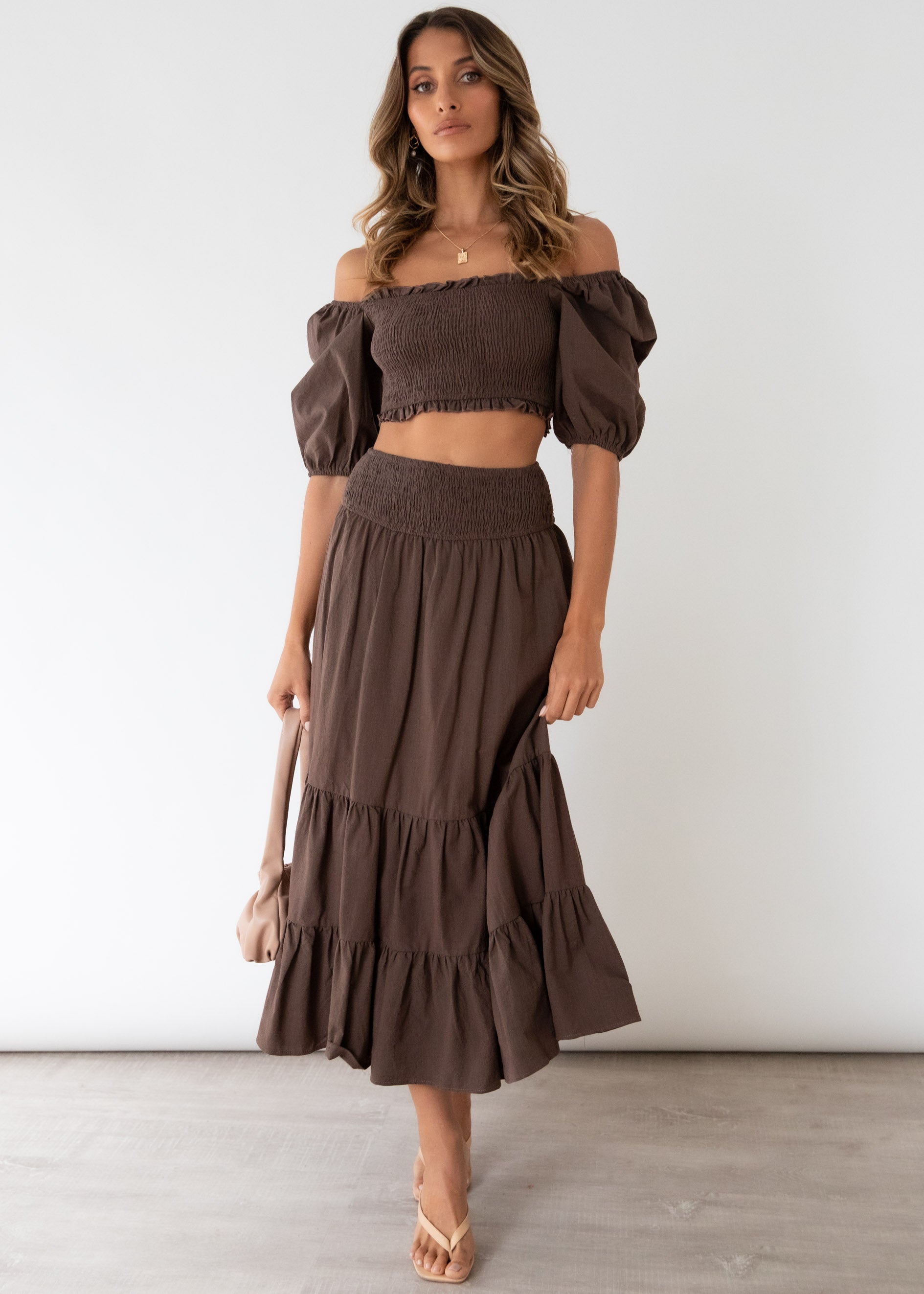 Press Pause Midi Skirt - Chocolate