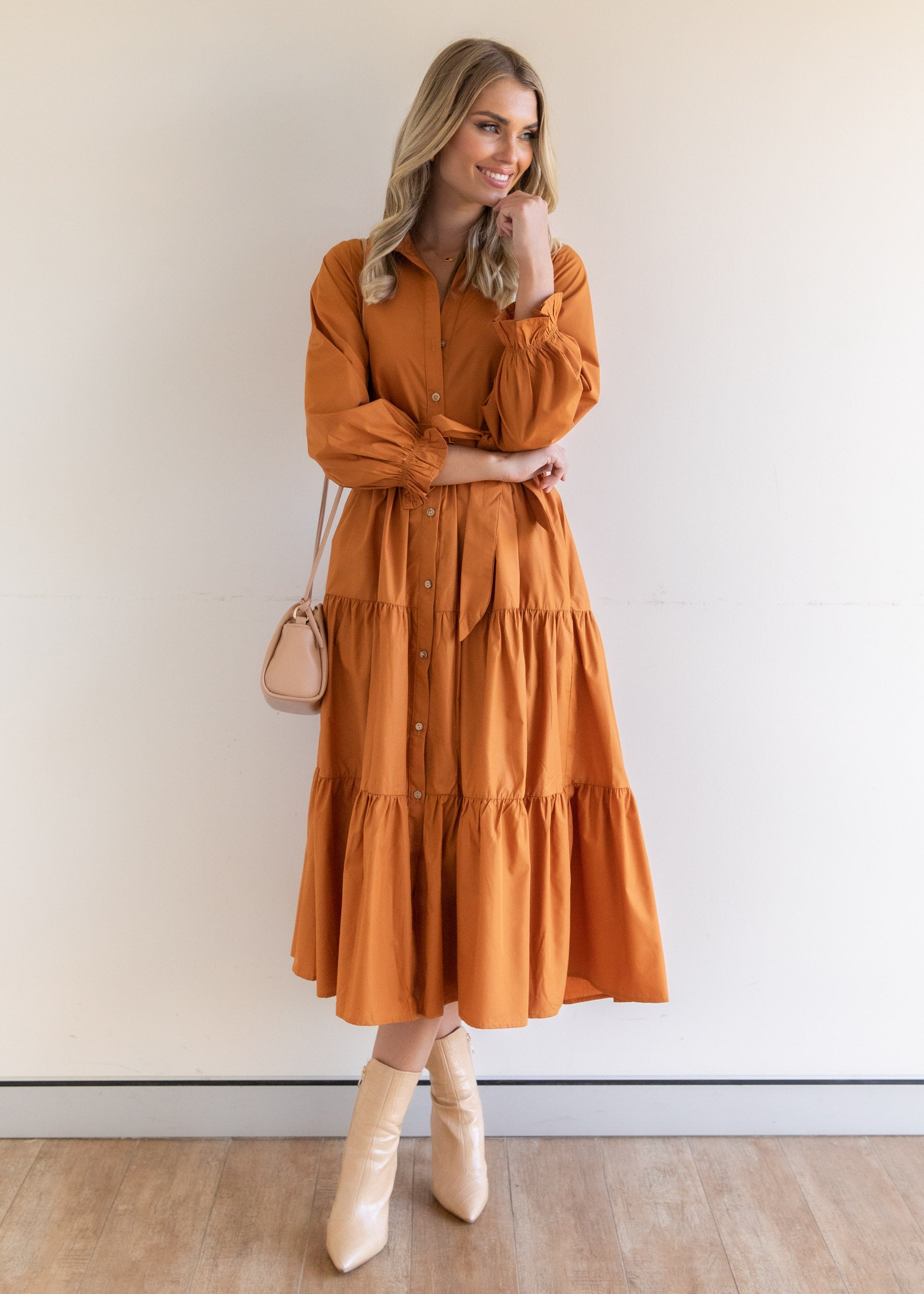 Pamelia Midi Dress - Rust