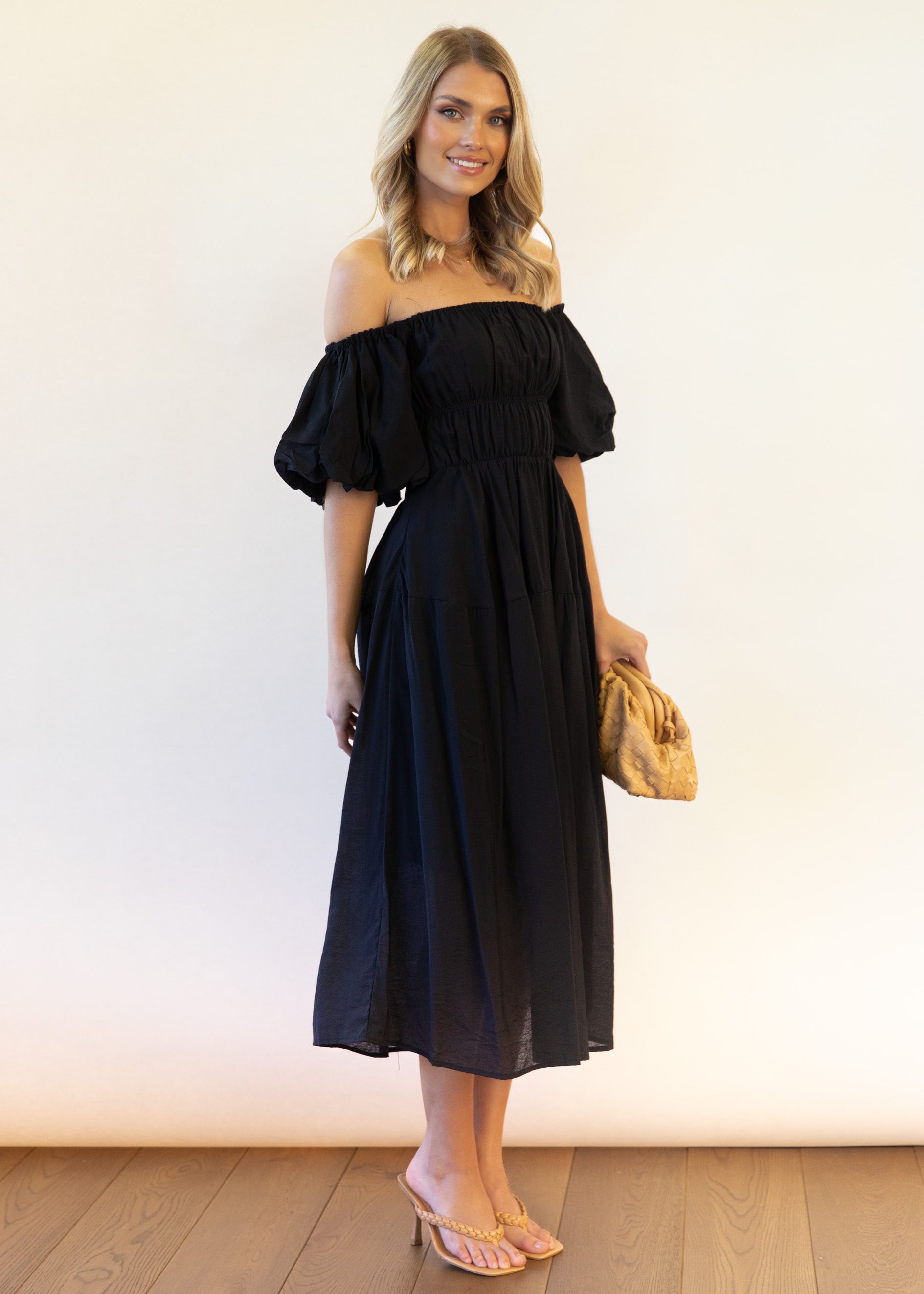 Anneli Off Shoulder Midi Dress - Black