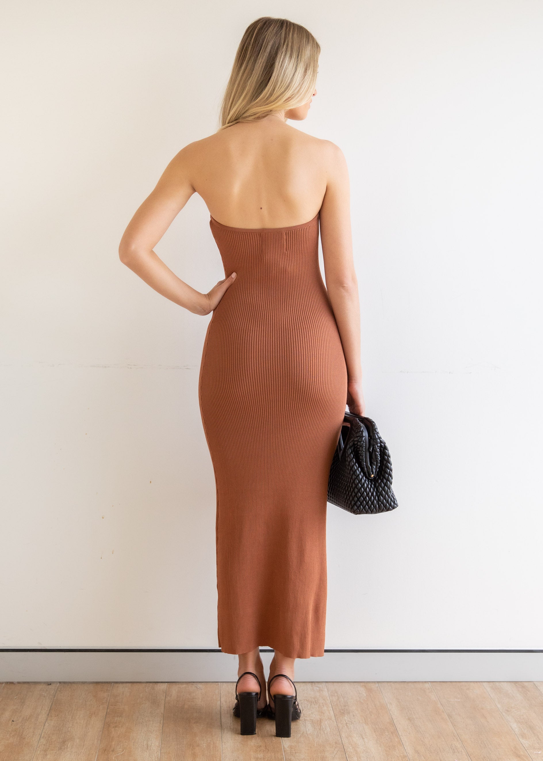 Siani Strapless Knit Midi Dress - Rust